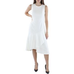 Calvin Klein Womens White Crepe Ruffled Sleeveless Midi Dress Petites NWOT